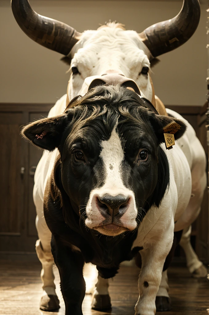 Image of a bull&#39;s head with bright red eyes 