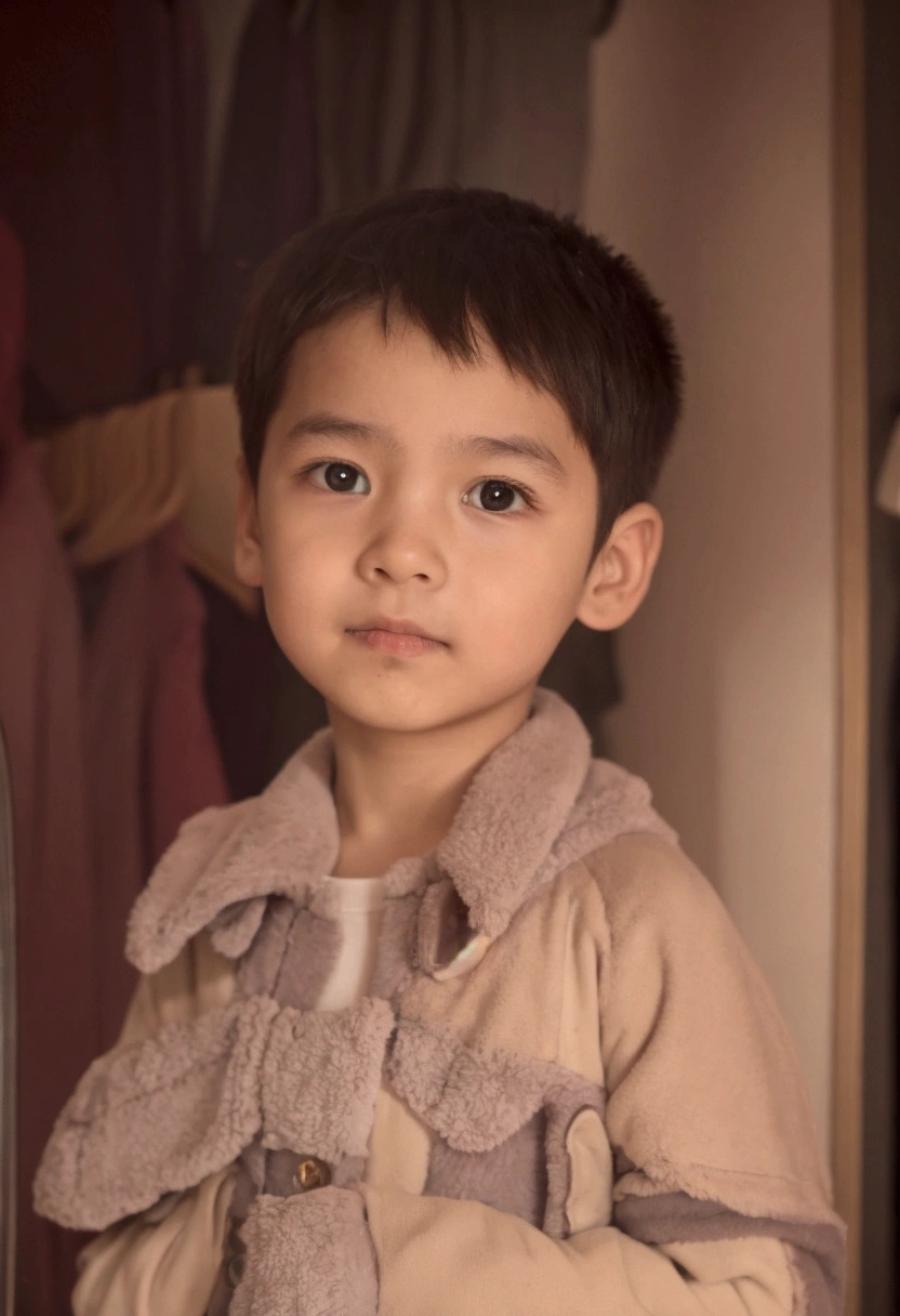 there is a young boy that is standing in front of a mirror,