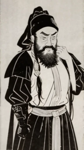 (((Three Kingdoms Monochrome)))、(((Tying up hair、Wearing a black swimming cap、Bearded young man in armour)))、（（Ancient Chinese man in armor））、（Ink Painting）、Highest quality、masterpiece、Ultra-high resolution、(Realistic:1.4)、Game Poster、The Three Bearded Men of the Kingdom,Oriental、As seen in the Romance of the Three Kingdoms々military commander、Crisp and beautiful image quality ,(Skin of color)、 gloves, Long trousers, (Very detailed, bloom:1.5), (Highest quality, Concept Art, 4K), (analog:1.2), (high sharpness), (Detailed pupil:1.1),,Detailed face and eyes, masterpiece, Highest quality, (Very detailed:1.1), 8k, photoRealistic, (PurerosFace_v1:0.2), [:(Detailed face:1.2):0.2], sharp,Realistic Shadow, 