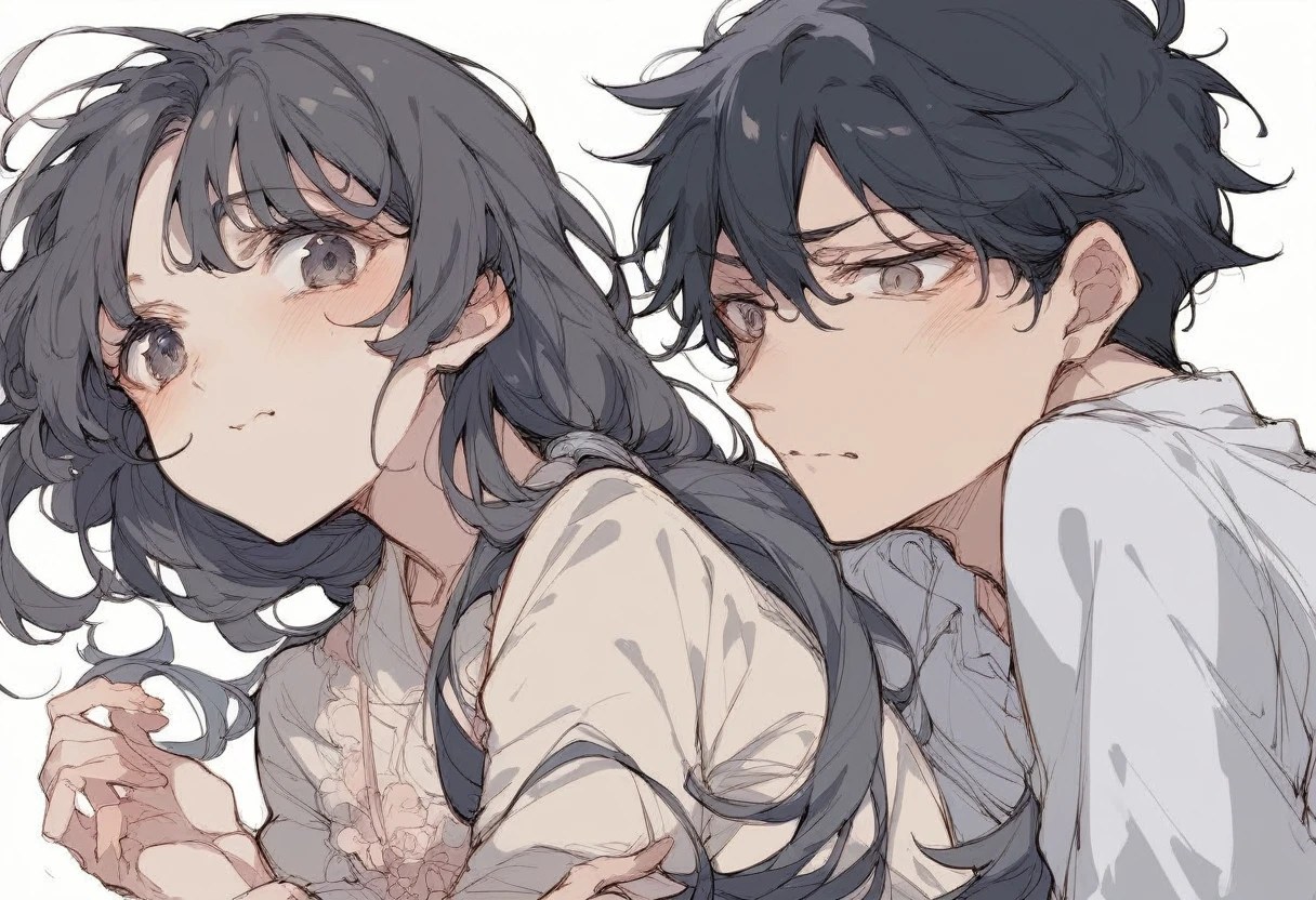 delicate、masterpiece、Highest quality、2 peopleの女の子、2 peopleだけ、2 people、cute、Black Hair、Long Hair、Twin tails、Popular、White Background、Flat Color、sketch