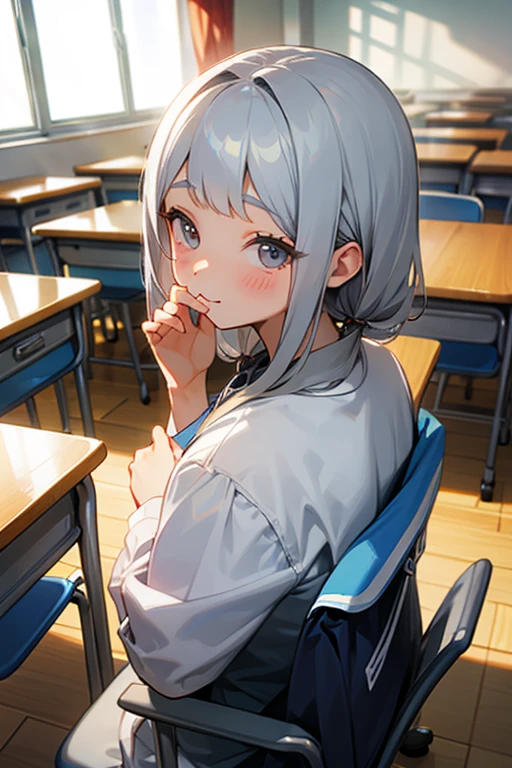 Gray Hair、cute、beauty、high school girl、PC Classroom、