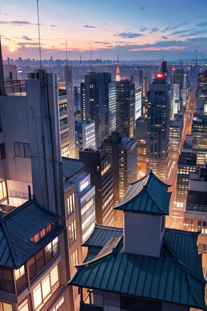 Dawn Sky、Rooftop、No people、The surrounding area is also full of buildings.