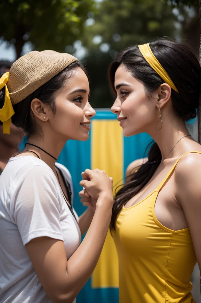 Two people looking at each other appearance of people from Brazil celebrating Friendship Day somewhere in the world