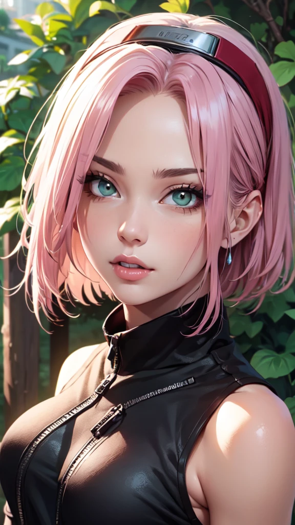 sexy outfit,(best quality)), ((Masterpiece)), (Detailed), Perfect Face((best quality)), ((Masterpiece)), (Detailed), Perfect Face(best quality)), ( (Masterpiece)), ( Detailed), Perfect Face (best quality), ((Masterpiece)), (Detailed), Perfect Face, stunningly realistic, photorealistic, photorealism, 1 sakura Haruno