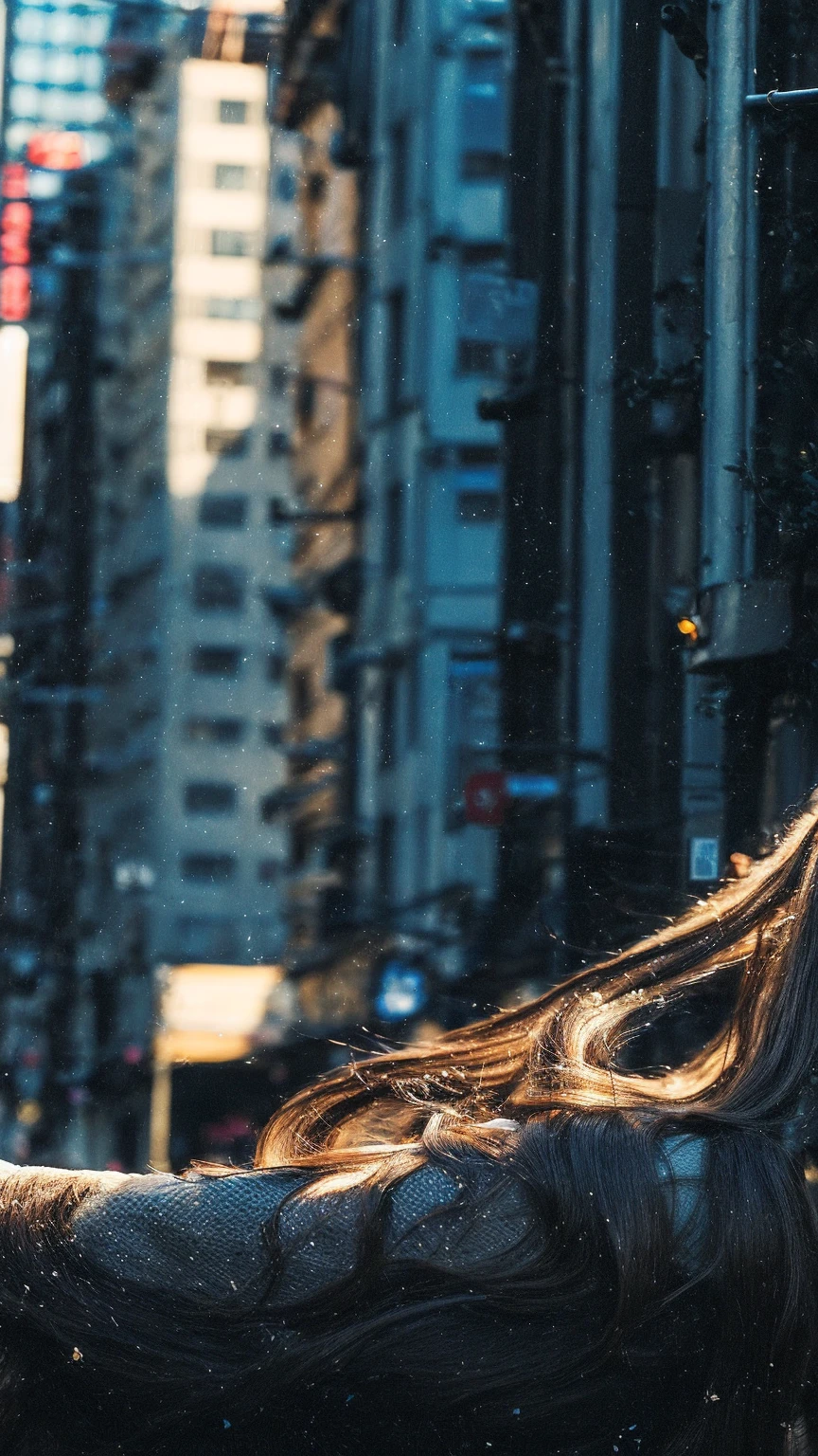 (((super detail))), (((realistic))), (((depth of field))), whole body, side view, head tilt, extreme detail, longuette, 1 woman, 20 years old, very long hair, Curly hair, high ponytail, light brown hair, beautiful and delicate hair, perfect face, Delicate arms and hands, slim legs, White skin, see-through , white and thin shirt revealing black bra, very short black pants, revealing clothes, cityscape, delicate background, blurred background, very delicate and beautiful, (((8k CG wallpaper ))), (((best quality))), (((greatest masterpiece))),