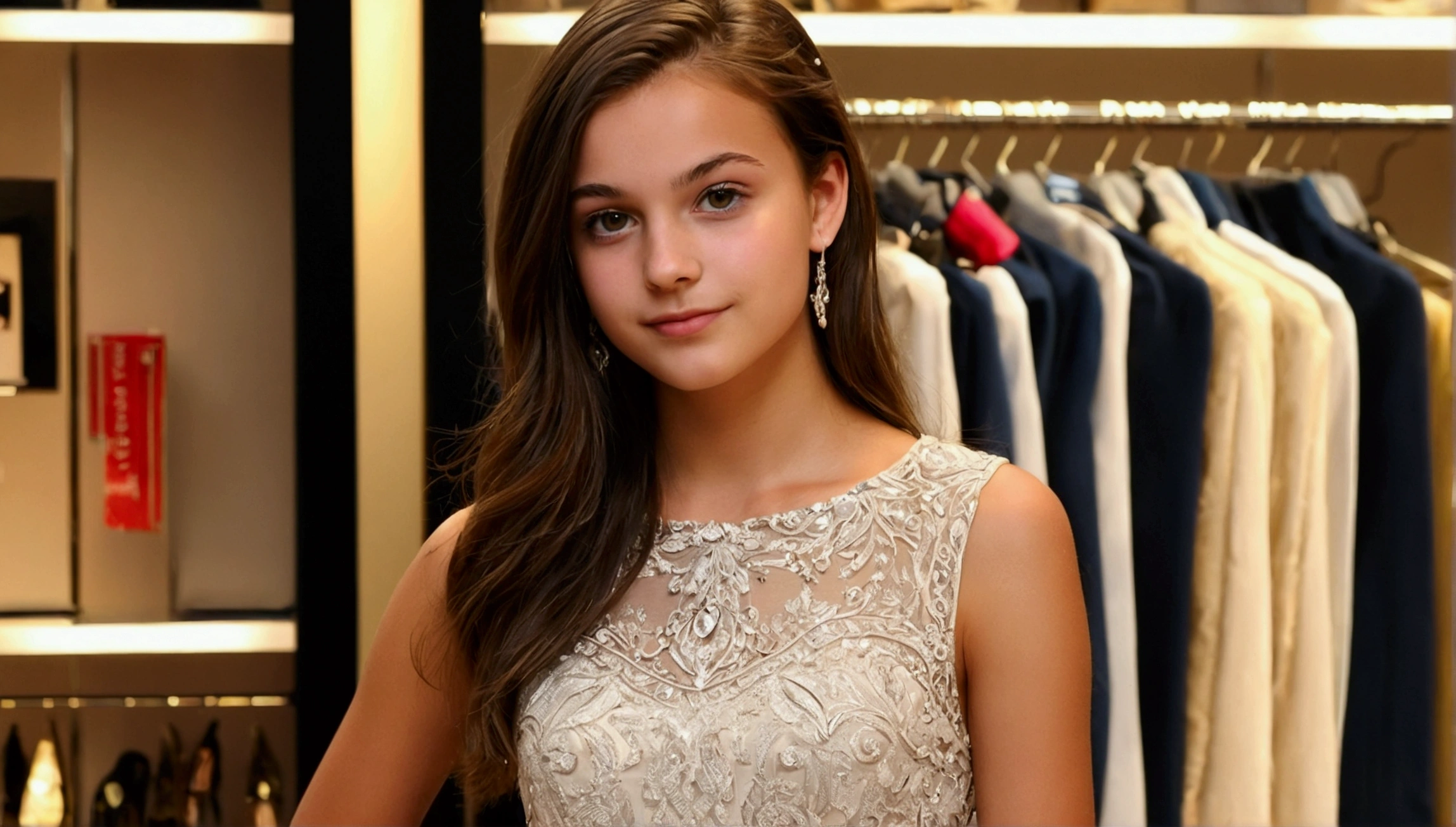 fille brune ,20 ans , magasin de luxe 