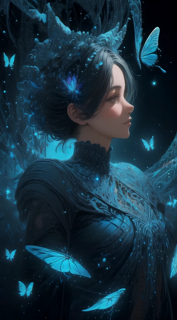 (masterpiece, top quality, best quality, official art, beautiful and aesthetic:1.2),extreme detailed,(fractal art:1.3),colorful,highest detailed,Dreamy Atmosphere,Bright color,
hudie,luminescence,butterfly,