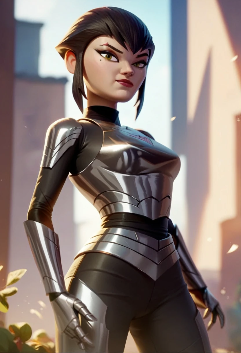 Photo of adepta sororitas, argent shroud, full armor, full metal armor, Christina Chong beautiful face, narrowed eyes. smirk. black braided hair with narrowed eyes, wearing intricate ornamented metal armor, stern face,, solo, (female:1.2), epic, platinum white armor, white pelvic curtain, bronze trimmings, , facial scar, iron halo, ((upper body:1.3)) focus, close-up, banner background,