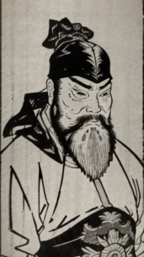 (((Three Kingdoms Monochrome)))、(((Tying up hair、Wearing a black swimming cap、Bearded young man in armour)))、（（Ancient Chinese man in armor））、（Ink Painting）、Highest quality、masterpiece、Ultra-high resolution、(Realistic:1.4)、Game Poster、The Three Bearded Men of the Kingdom,Oriental、As seen in the Romance of the Three Kingdoms々military commander、Crisp and beautiful image quality ,(Skin of color)、 gloves, Long trousers, (Very detailed, bloom:1.5), (Highest quality, Concept Art, 4K), (analog:1.2), (high sharpness), (Detailed pupil:1.1),,Detailed face and eyes, masterpiece, Highest quality, (Very detailed:1.1), 8k, photoRealistic, (PurerosFace_v1:0.2), [:(Detailed face:1.2):0.2], sharp,Realistic Shadow, 