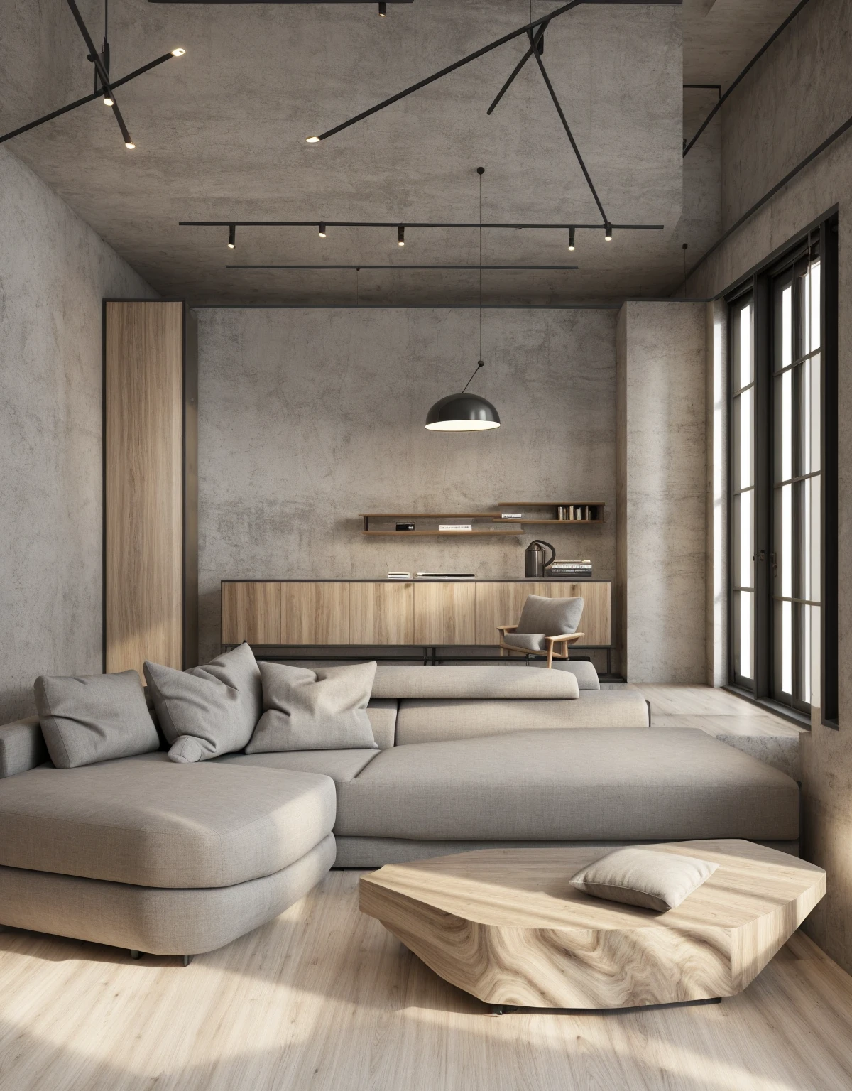 Industry style, livingroom, beautyful warm light