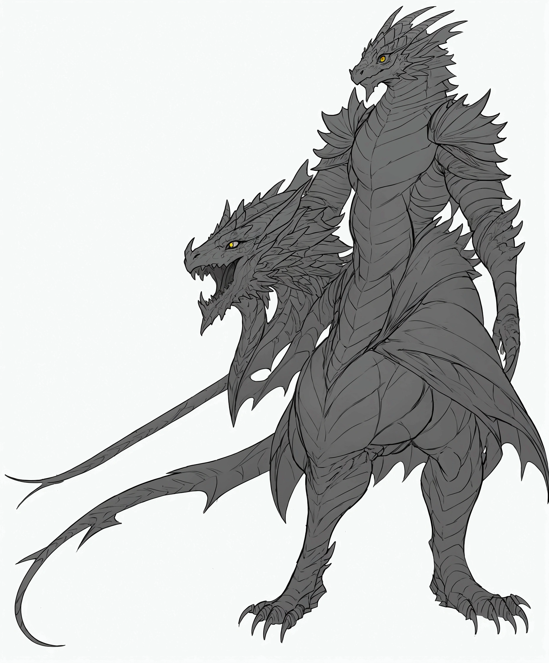 a drawing of an anthropomorphic dragon, fantasy character complexo, sharp arte linear, detailed full-body concept, fantasy character, clean arte linear, thick black arte linear, official character illustration, conceito de fantasy character heróica, bold arte linear, thick arte linear, line art. arte linear, cartoonized and simplified