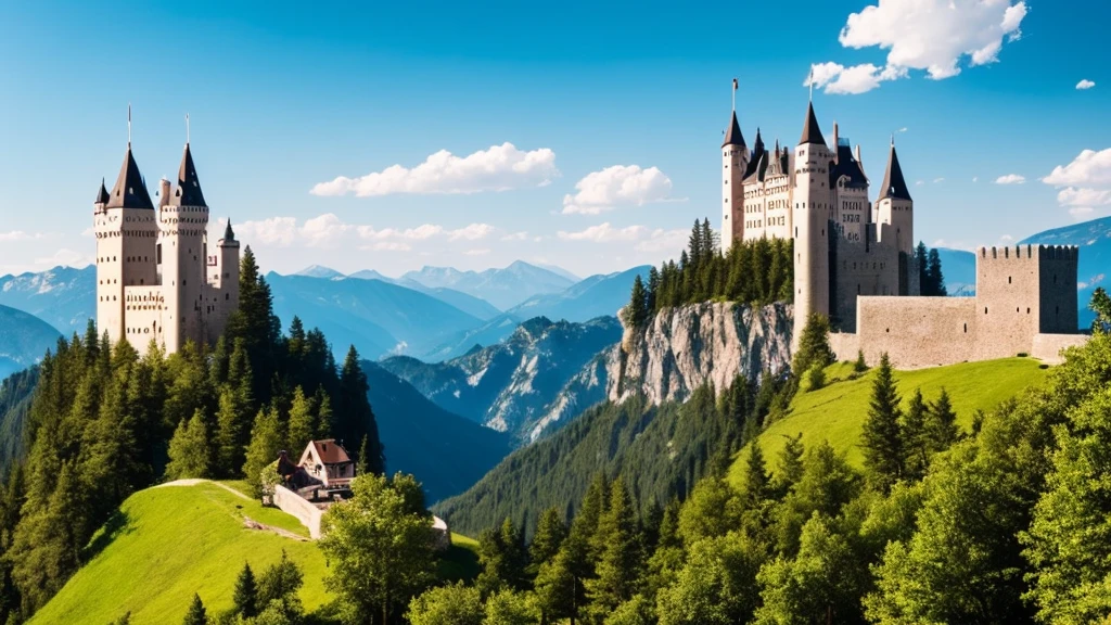 castle in the middle of mountain, transparant background