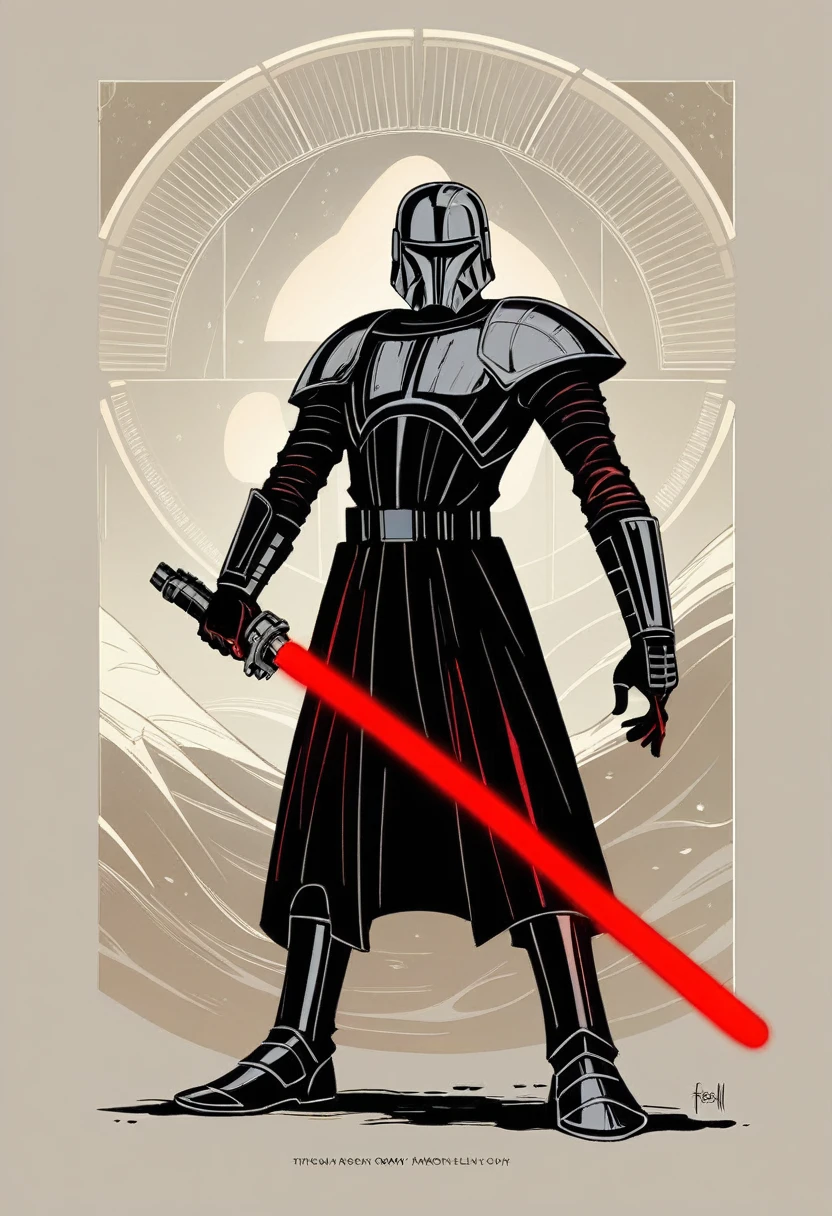 A inquisitor, sith with red lightsaber, concept art, stranger, fighter, star wars style, black and silver heavy armor, heavy helmet, frank frazetta style, alone, alien ambient, frank frazetta style, darth malak style, darth revan style
