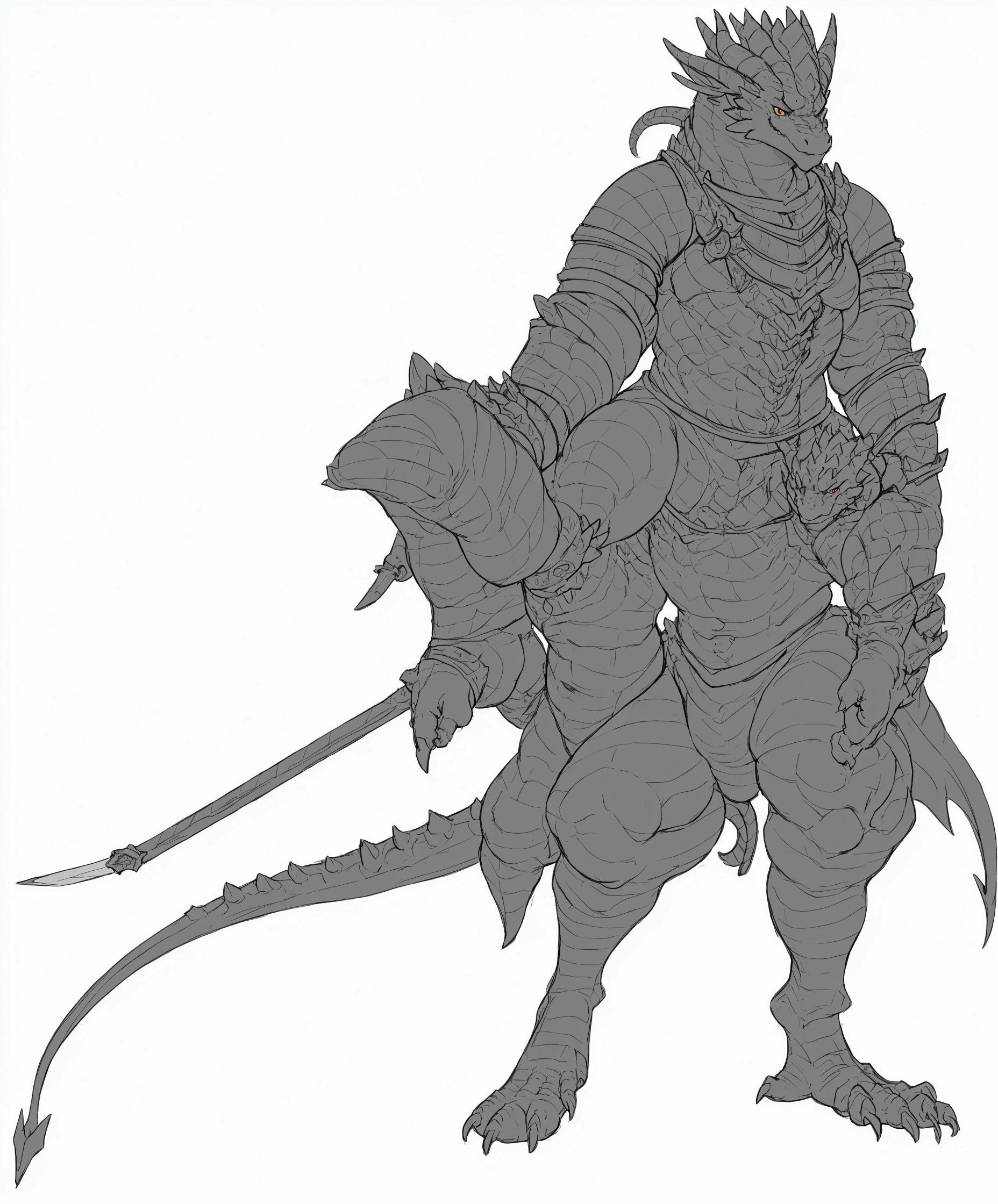 a cartoon drawing of an anthropomorphic dragon, fantasy character complexo, sharp arte linear, detailed full-body concept, noble clothes and sword, fantasy character, clean arte linear, thick black arte linear, official character illustration, conceito de fantasy character heróica, bold arte linear, thick arte linear, line art. arte linear, cartoonized and simplified