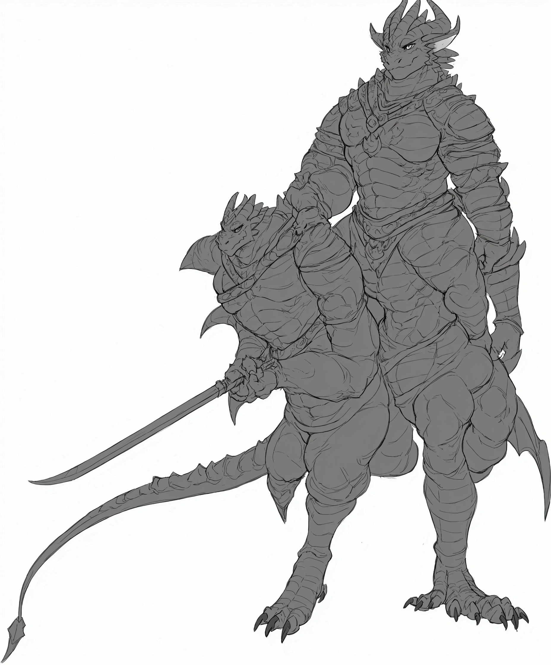 a cartoon drawing of an anthropomorphic dragon, fantasy character complexo, sharp arte linear, detailed full-body concept, noble clothes and sword, fantasy character, clean arte linear, thick black arte linear, official character illustration, conceito de fantasy character heróica, bold arte linear, thick arte linear, line art. arte linear, cartoonized and simplified