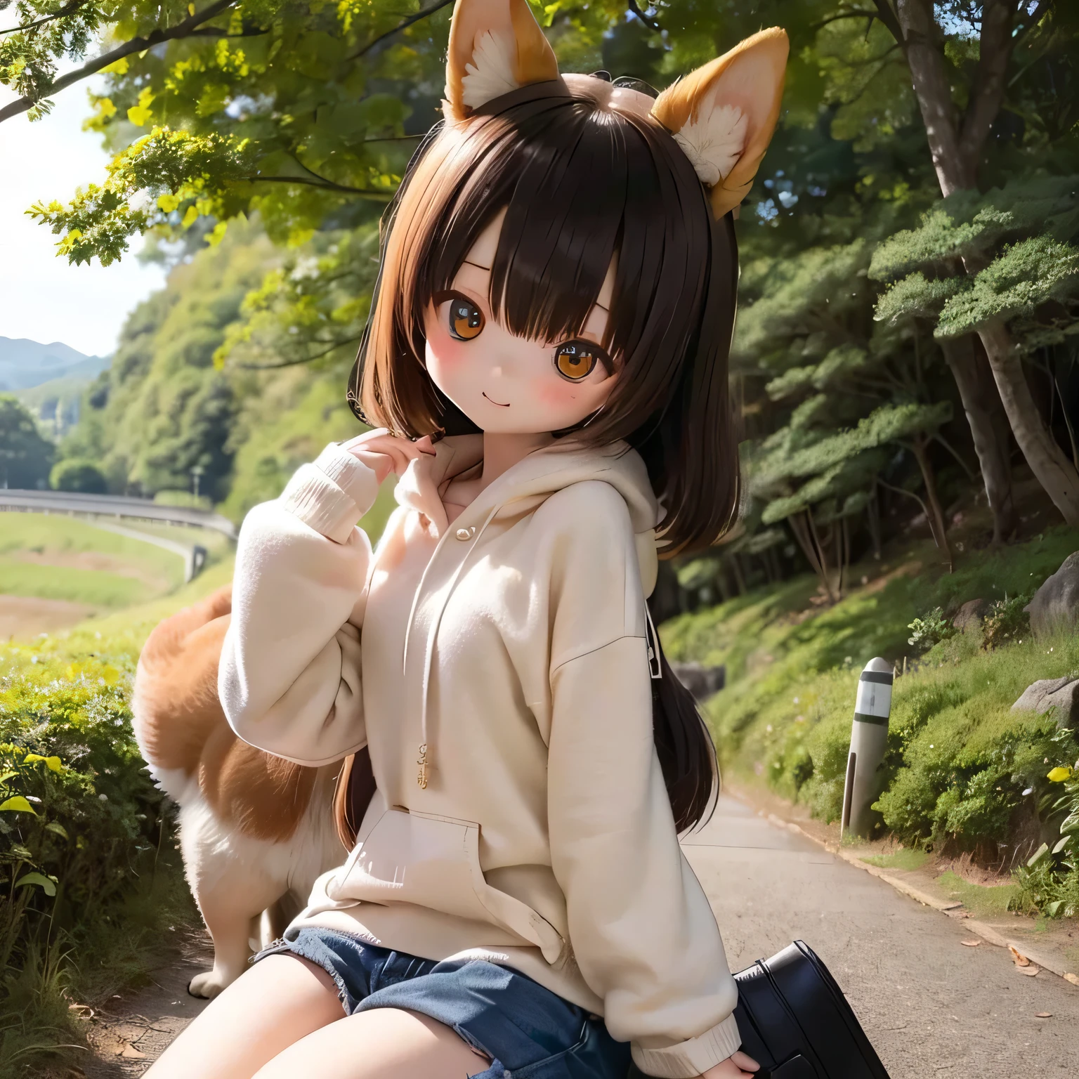 Shiba Inu girl rural scenery