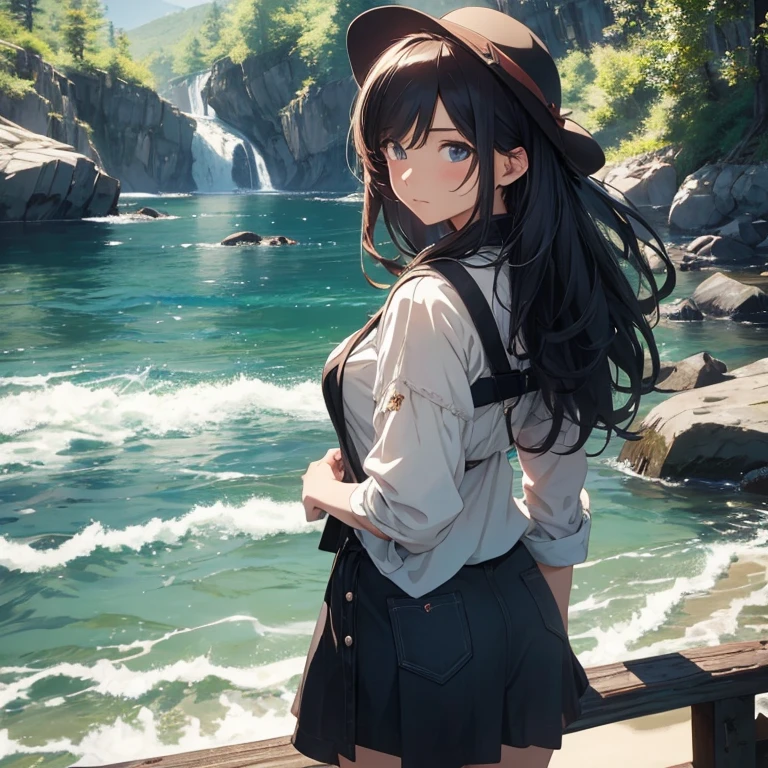 Medium hair, Sailor Necklace, mountainscape, a river, bikini of, Ahegao drool,
