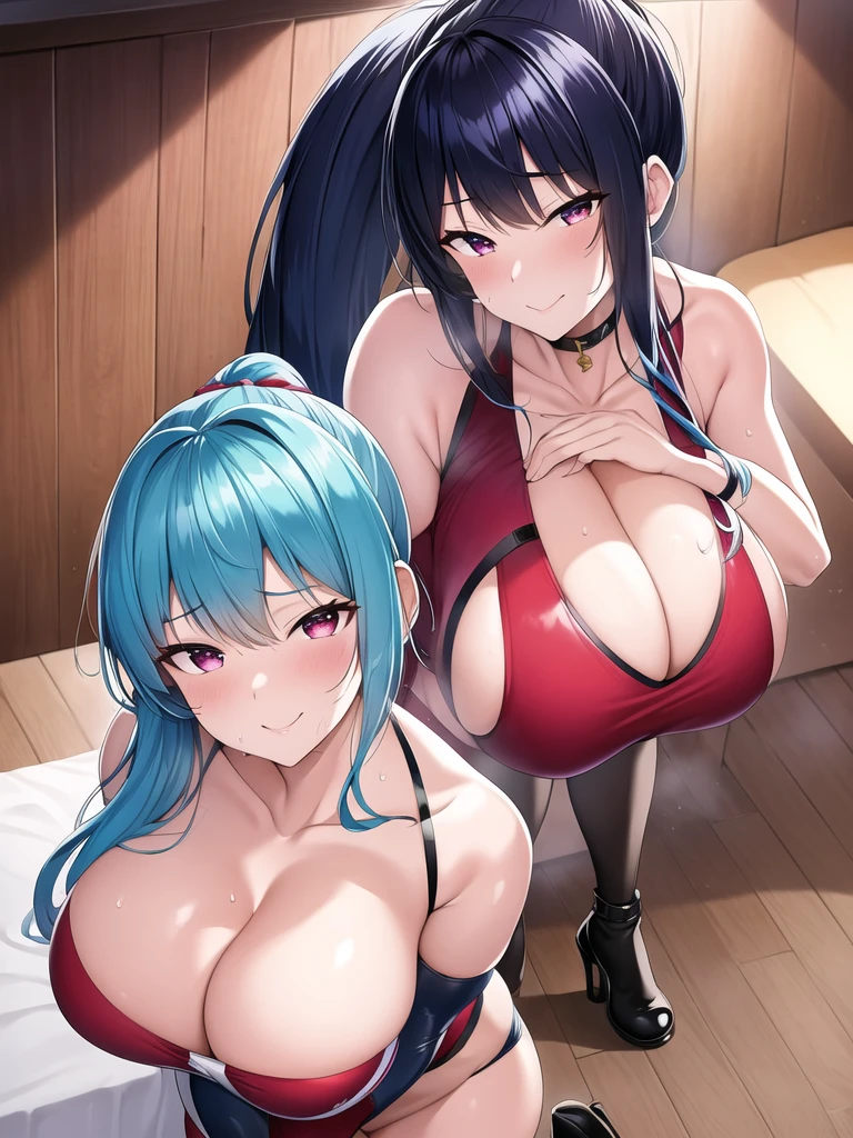 ((solo))(((One Woman))),(Highest quality,4K,8k,High resolution,masterpiece:1.2),Very detailed,(current,Realistically,Realistically:1.37),Ultra HD face, (((Lower Body))), Akiyama Rinko, High heel boots, Bondage, Shiny clothes, fishing net, , Overwritten, , incision, Covering the belly button,Long white hair, Through the bangs, ponytail, Blue Hair, 1 sister, Lesbians all over the world, masterpiece, Highest quality, Great cleavage, Beautiful Scrupulous Eyes, Scrupulous,Blushed, Lop, TİTS, Plum, Crispy, , White skin, Huge , Swelling like crazy, Large shoulder blades, large chest and thin waist,,,, The pelvis is larger than the shoulder blades, Fitness Model, Red cheeks, breathe, Sweaty, Soaking wet, Wheezing, Shy and nervous expression,