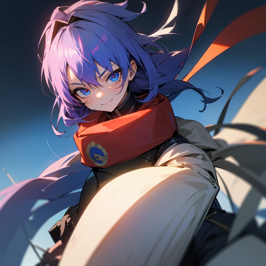 1 girl, AKIRA_Raby, Giant Figure Hair and clothing details in blue, hololive, pretentious smile, glare eyes, low lighting, average quality, Afternoon