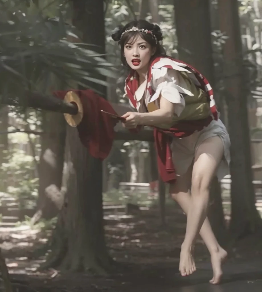 angry，Beauty，Red lipstick，Eyes wide open，Bare legs