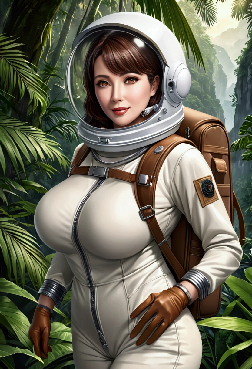 RAW, Best quality, high resolution, masterpiece: 1.3), Maturely charming woman in power ranger suit (iu:0.8), Best quality, high resolution, Masterpiece: 1.3, Alluring milf in power ranger gear, Masterpiece, Seductive smile, Realistic, 1woman, Captivating eyes, Glowing eyes, Parted lips, Gigantic breasts, Full-length, Stunning figure, Aesthetics of maturity, Daring from the jungle, Guardian of mysterious creatures, Observing the terrain, In ambush, Studying the environment found, In ranger clothes, With a large backpack, Detailed outfit,