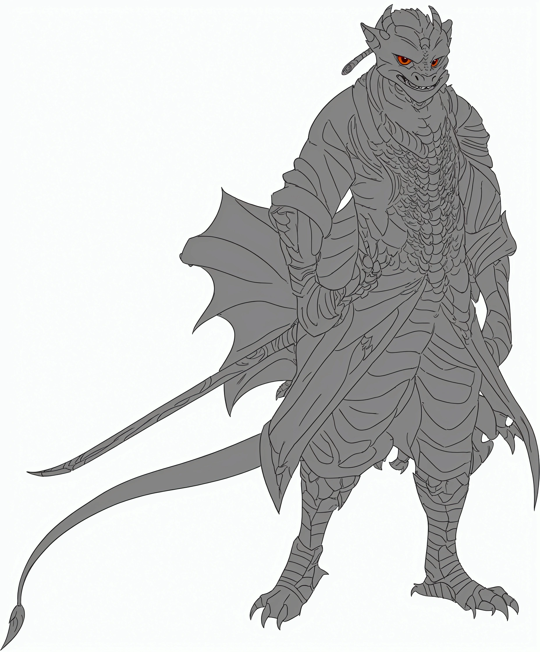 a drawing of an anthropomorphic dragon, fantasy character complexo, sharp arte linear, detailed full-body concept, fantasy character, clean arte linear, thick black arte linear, official character illustration, conceito de fantasy character heróica, bold arte linear, thick arte linear, line art. arte linear, cartoonized and simplified