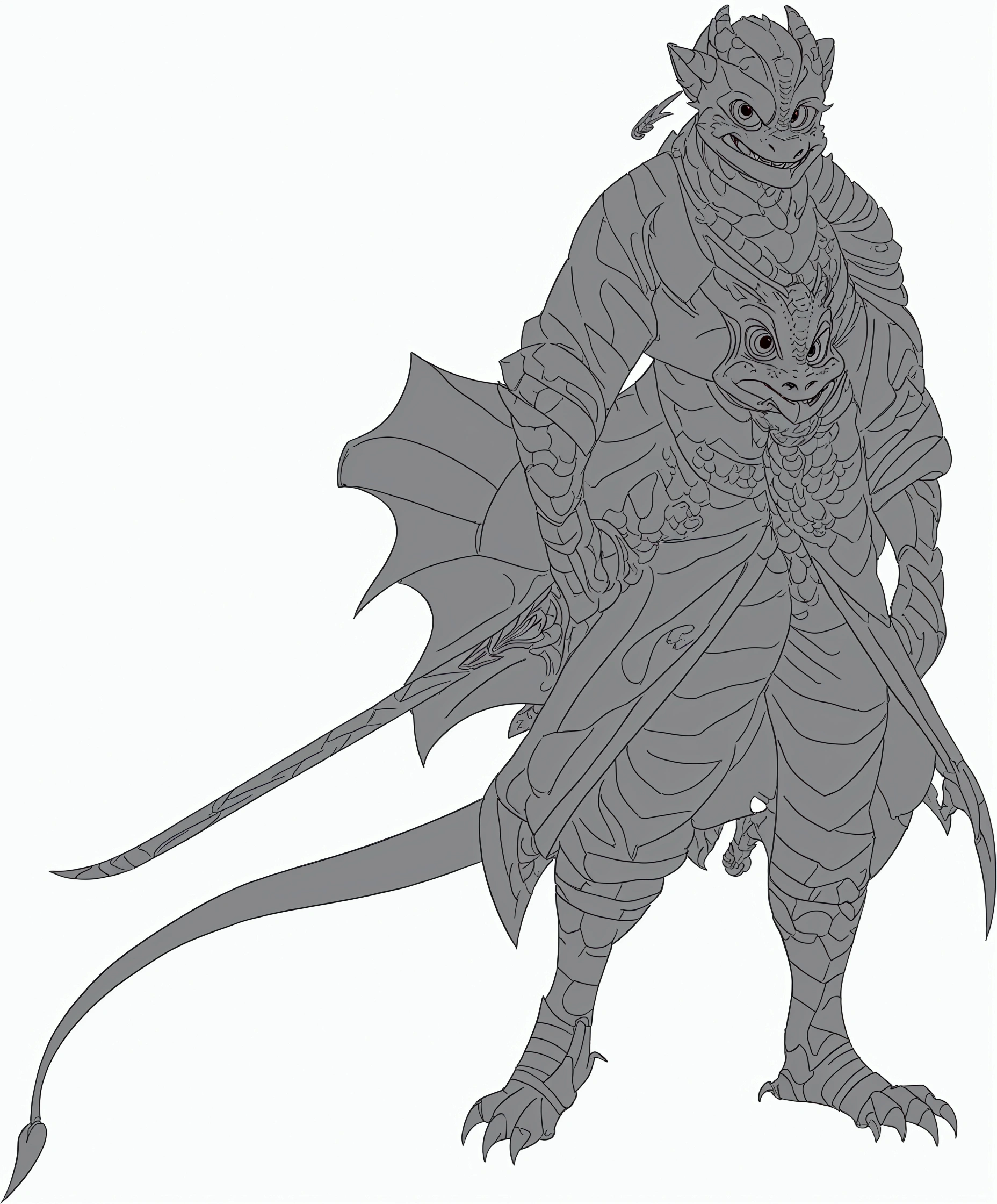 a drawing of an anthropomorphic dragon, fantasy character complexo, sharp arte linear, detailed full-body concept, fantasy character, clean arte linear, thick black arte linear, official character illustration, conceito de fantasy character heróica, bold arte linear, thick arte linear, line art. arte linear, cartoonized and simplified