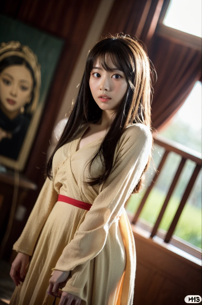 (RAW Photos, Highest quality), (Realistic, Photo Realistic: 1.3), Highest quality, Very detailed, masterpiece, Hyper Detail, figure, 1 girl, Dynamic Angle, World masterpiece Theater, Messy_length_hair, Highest quality, Very detailed CG ユニティ 8k 壁紙, ink, wonderful, Cinema Lighting, lens_Flare, Full body image: 1.2, Dunhuang_style, flight: 1.2