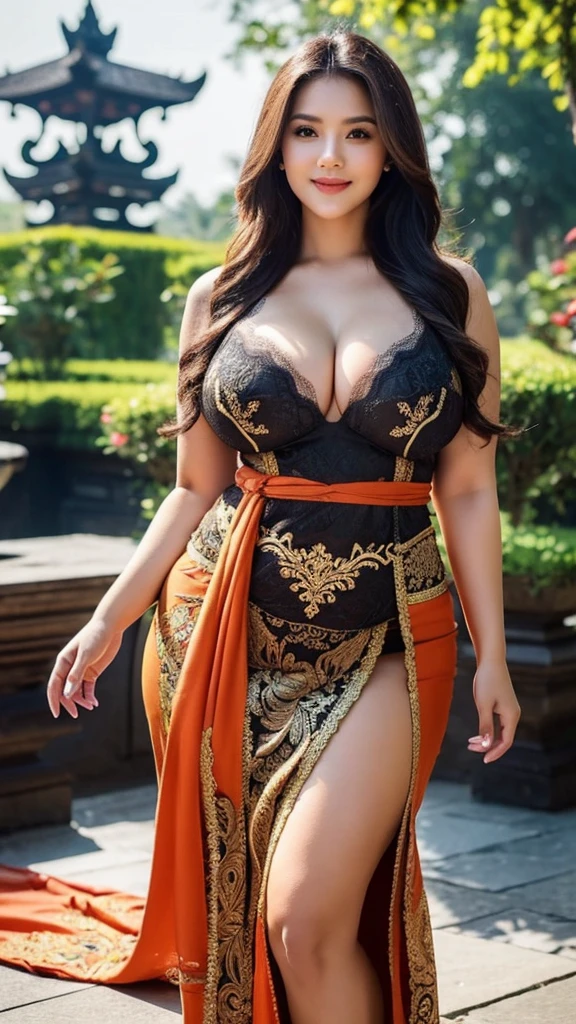 ((best quality)), ((masterpiece)), (detailed), beatiful girl(curvy body) wearing black kebaya the java traditional clothes,bikini