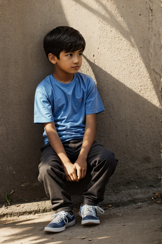 A boy sitting alone