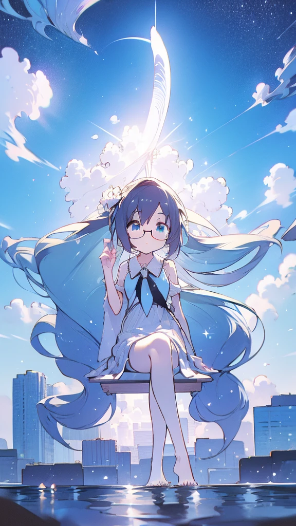 Seven-doppelganger shot,Anime style 4K,High quality anime art style,Standing painting,Splash ink background,Blue Themes、Pure white background,Buildings,Face close-up,Buildings,Moon and sun、Shining Star々,milky way,Bright Sky,Looking at me,Facing forward,Clear eyes and nose,cute,beautiful,Thin legs,sitting by the water, black hair, Blue eyes, girl, bob, front, cute,Blue Background,Long Hair, blue sky,Buildings,whale,Black Hair,Glasses