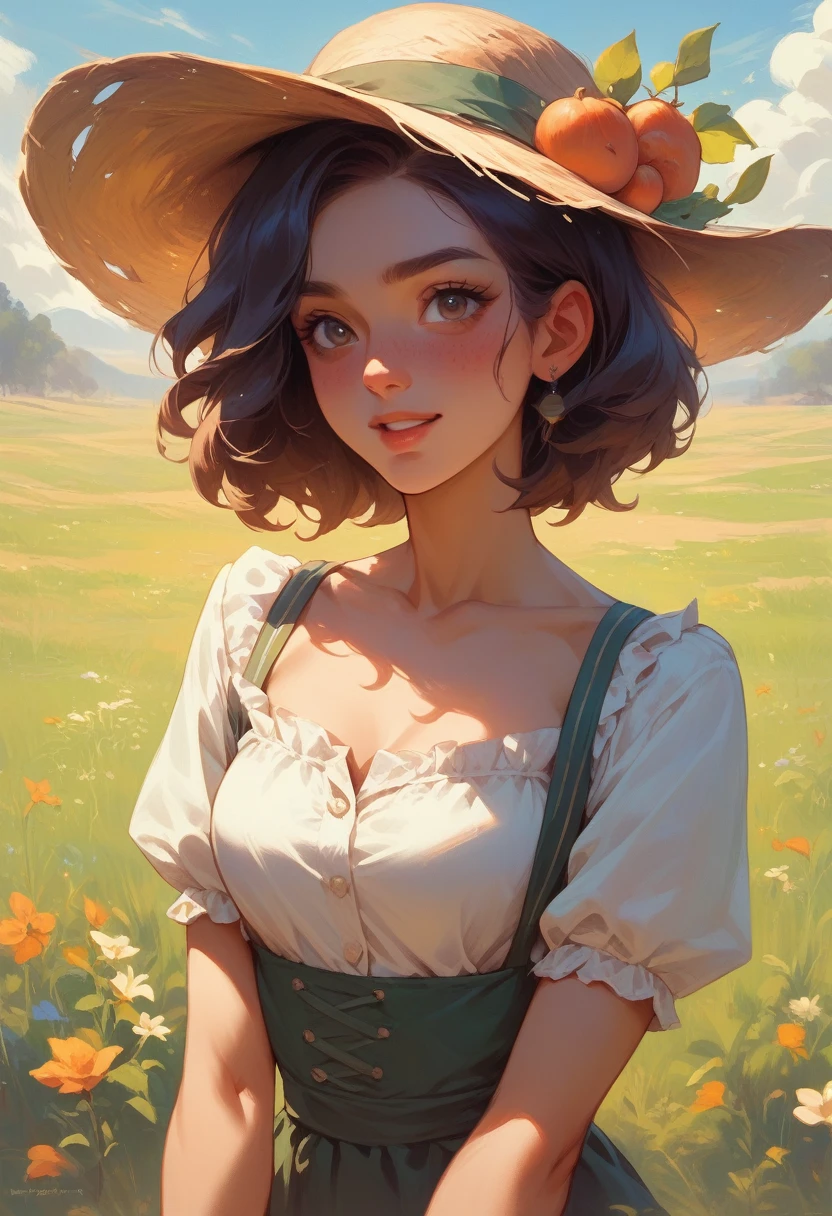 Very detailed、whole body、Medium chest、Talk to the scarecrow in the middle of the field、woman