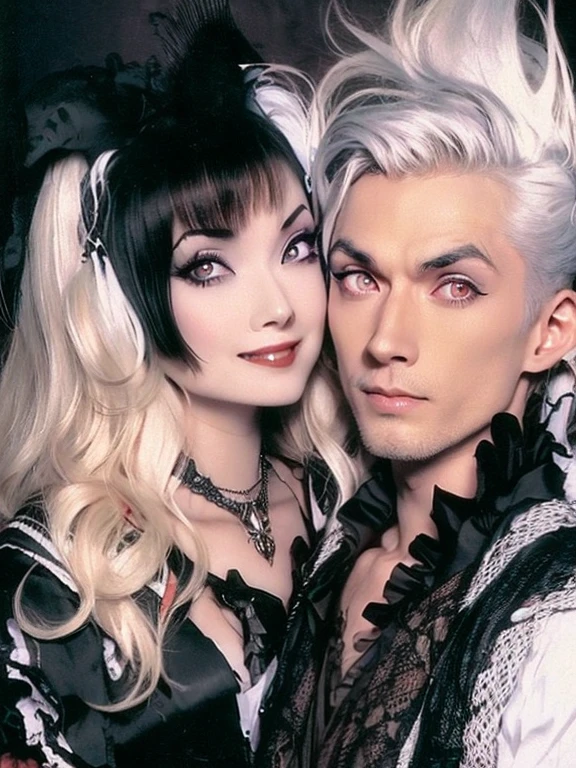 (close up potrait), ((Hair half black and half white like cruella de vil)), Dark fantasy, gothic style, vampire queen, wearing a gothic-style dress, with a bloodthirsty smile and blood on the face, body, and a blood moon in the background. The scene is set in a gothic castle with lots of bats, emphasizing the pale skin and glowing eyes.