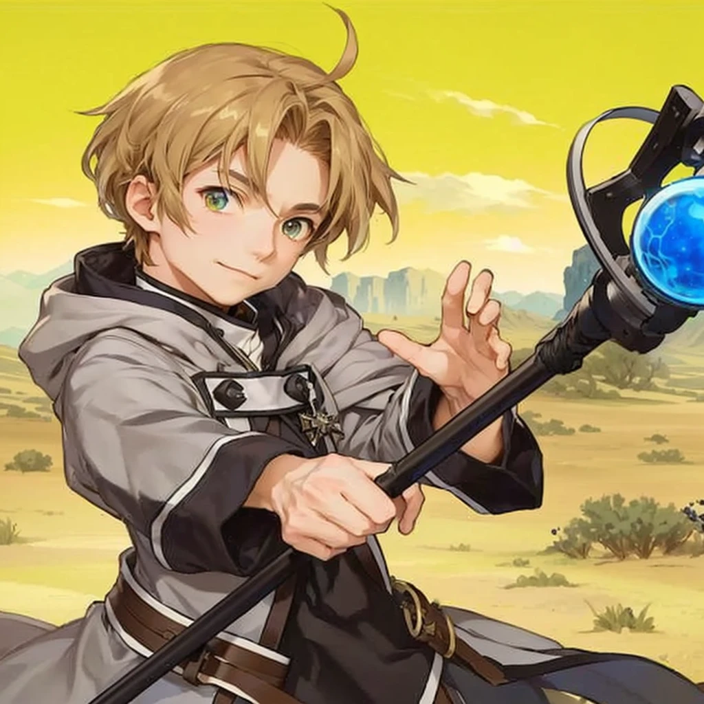 Close-up of a man holding a walking stick in the desert, Kirito, isekai, popular Isekai anime, Mushoku Tensei, Key Anime Art, Sword Art Online, Official Art, The final exile, The final exile anime, SAO-style anime, Thin young male alchemist, Silver, Key Visual, Keqing of Genshin Impact, Pin on anime