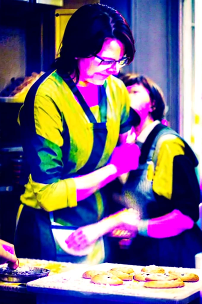 A mother makes bread with her 30-year-old daughter,Want watercolor style 16:9