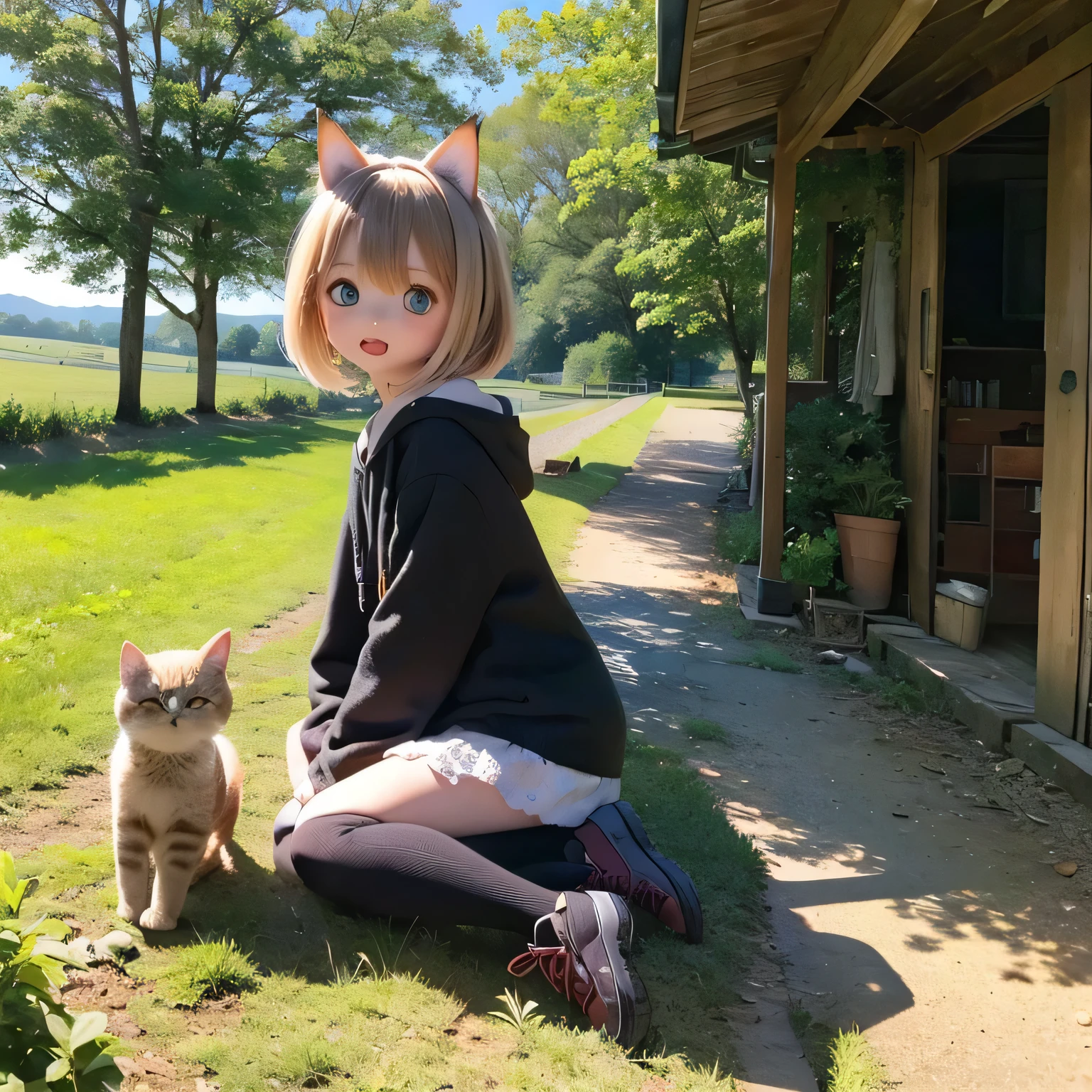 Cat girl countryside scene