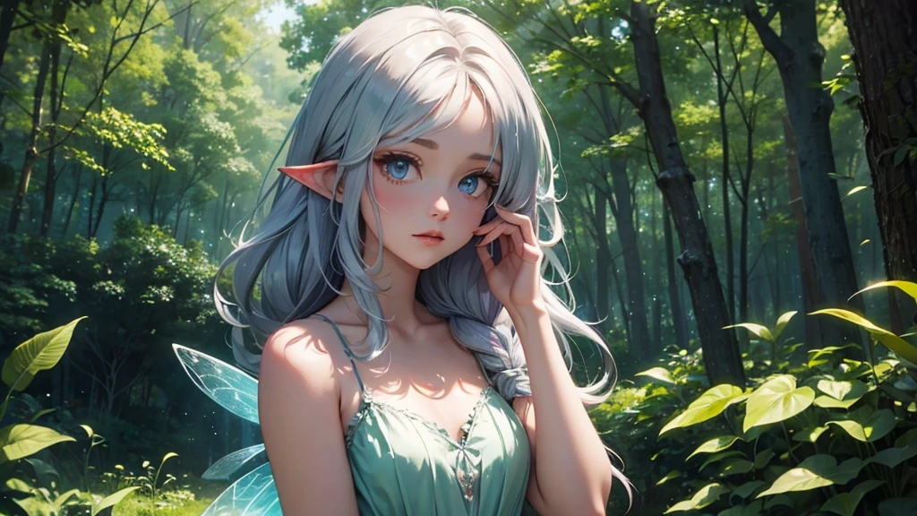 fairy girl , in the forest, siver hair,hight quality,4k