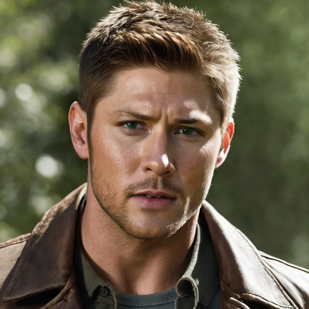 In the center of the image is Jensen Ackles playing Dean Winchester. He is a man of medium to tall stature, with about 1,83 meters (6 feet) Tall. Dean has a stocky, muscular build, suitable for your hunting life. Her hair is light brown, short and combed to the side in a clean and practical way. His face is angular, with a strong jaw and expressive green eyes that convey determination and vulnerability. He has a serious and intense expression. Dean is dressed in a brown leather jacket, a simple gray t-shirt, distressed jeans and brown work boots.
To Dean's left is Jared Padalecki as Sam Winchester. Sam is very tall, with about 1,93 meters (6 feet e 4 polegadas). He has a muscular and athletic build, but a little slimmer compared to Dean. Her hair is dark brown e mais longo, falling to his shoulders. Sam has an elongated, well-proportioned face, with a strong jaw and pronounced cheekbones. His eyes are brown and express concern and empathy. He also has a serious and contemplative expression. Sam is dressed in a red and black plaid flannel shirt., a white t-shirt underneath, blue jeans and brown work boots.
To Dean's right is Misha Collins as Castiel. Castiel is of average height, with about 1,83 meters (6 feet) Tall, similar to Dean. He has a slim and muscular build, giving you a more angelic appearance. Her hair is dark brown, short and slightly disheveled. Castiel has an angular face with a strong jaw and defined features.. Your eyes are blue, conveying mystery and intensity. He has a serious and introspective expression, with a distant look. Castiel is dressed in a long beige trench coat, a dark suit underneath and a blue tie, completing her iconic angel look.
All three characters are looking straight ahead with serious expressions., conveying intensity and weight