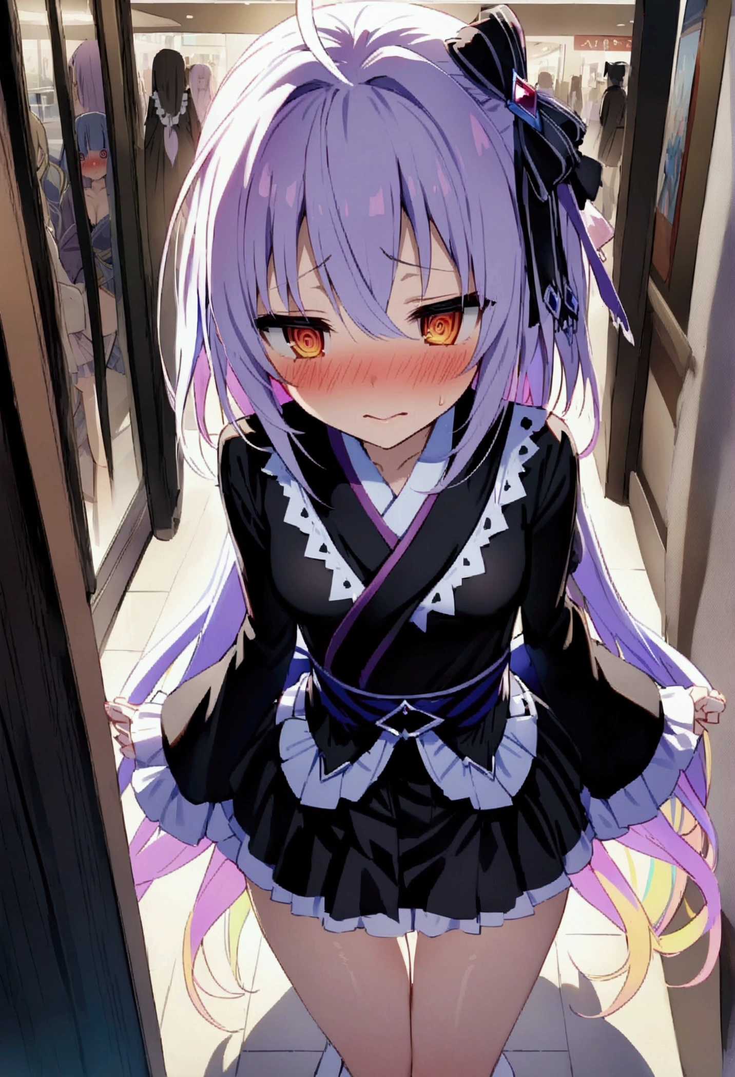 NSFW,masterpiece,Highest quality,High resolution,Very detailed,white\(no game No life\),Small breasts,(Gothic Lolita),(kimono),mini skirt,(Yandere),Embarrassed,blush,Shopping mall