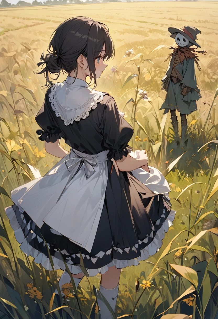 Very detailed、whole body、Medium chest、Talk to the scarecrow in the middle of the field、woman