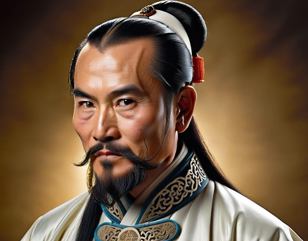 There is a distinct crescent-shaped scar on Bao Zheng&#39;s forehead.，Dark complexion，Eyes shining，Thick eyebrows，Appearing majestic and wise。Wearing dark official uniform，Wearing a black hat，The official uniforms are embroidered with patches that symbolize status.。Medium to tall，Good posture，Walk steadily，A solemn figure

