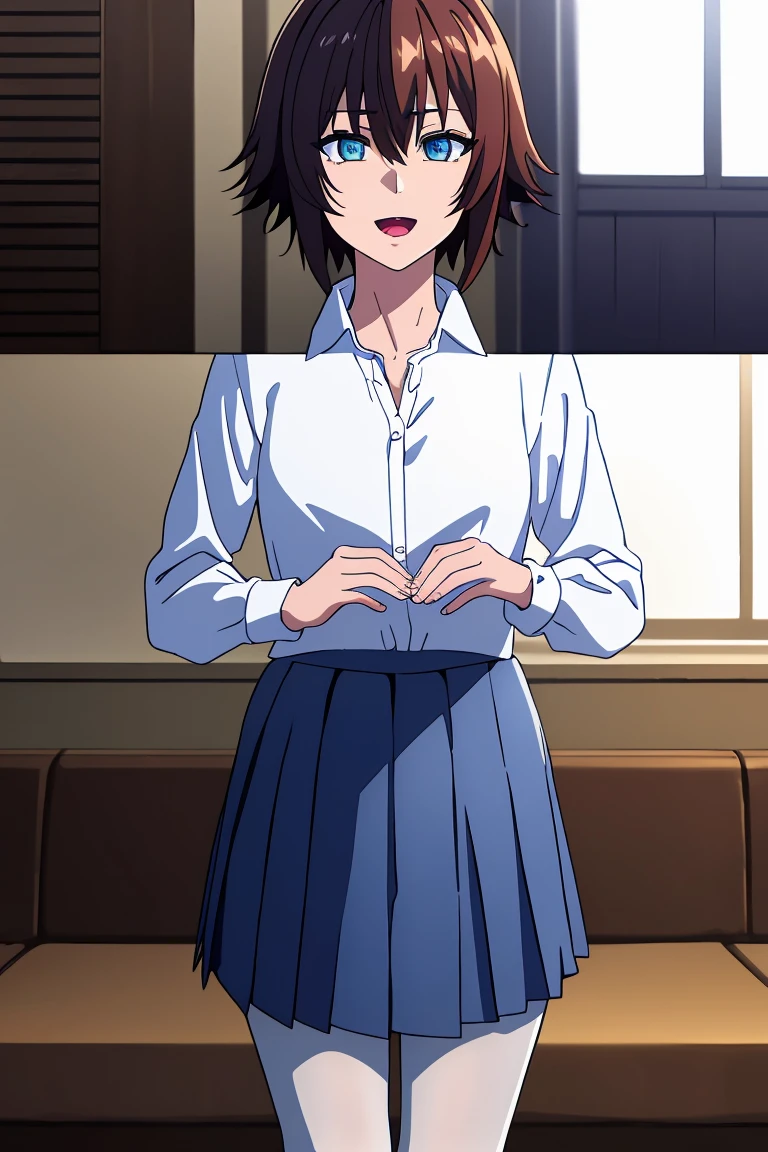  Chisa,brown hair,short hair,medium breasts, brown eyes,hair between eyes, bangs, 
BREAK ((collared shirt, (white shirt:1.2), long sleeves, pleated skirt, blue skirt, black pantyhose:1.5)) 
BREAK kneeling,indoors,implied fingering,fingering,hand under clothes,breast grab,pussy juice,heart,motion blur,panting,saliva,sound effects,
BREAK (masterpiece:1.2), best quality, high resolution, unity 8k wallpaper, (illustration:0.8), (beautiful detailed eyes:1.6), extremely detailed face, perfect lighting, extremely detailed CG, (perfect hands, perfect anatomy),