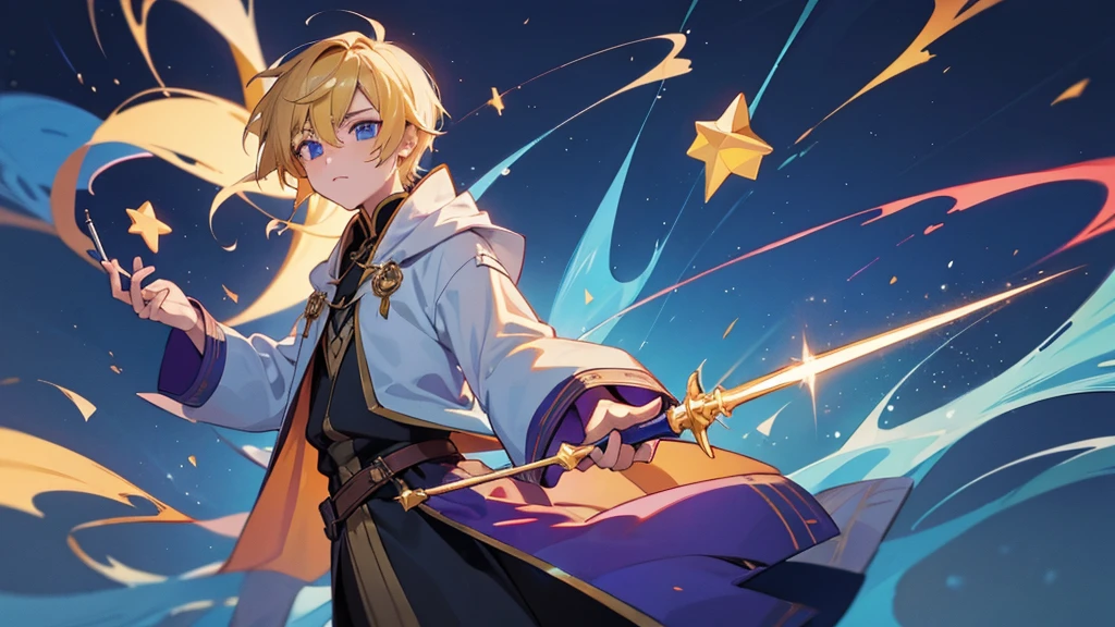 Different world、Fantasy、Male wizard with a wand、main character、Blonde
