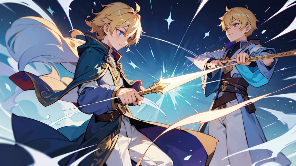 Different world、Fantasy、Male wizard with a wand、main character、Blonde