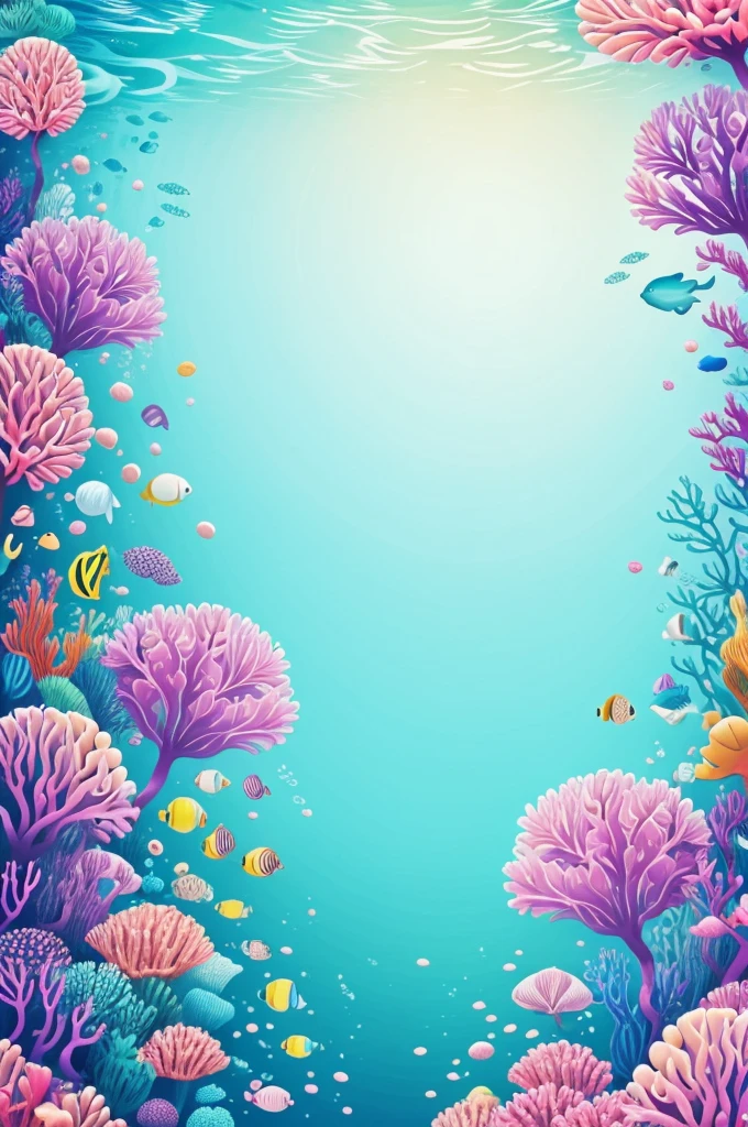 Digital art background with the theme Underwater Ocean Cute kawaii style without animals Simple in pastel colors