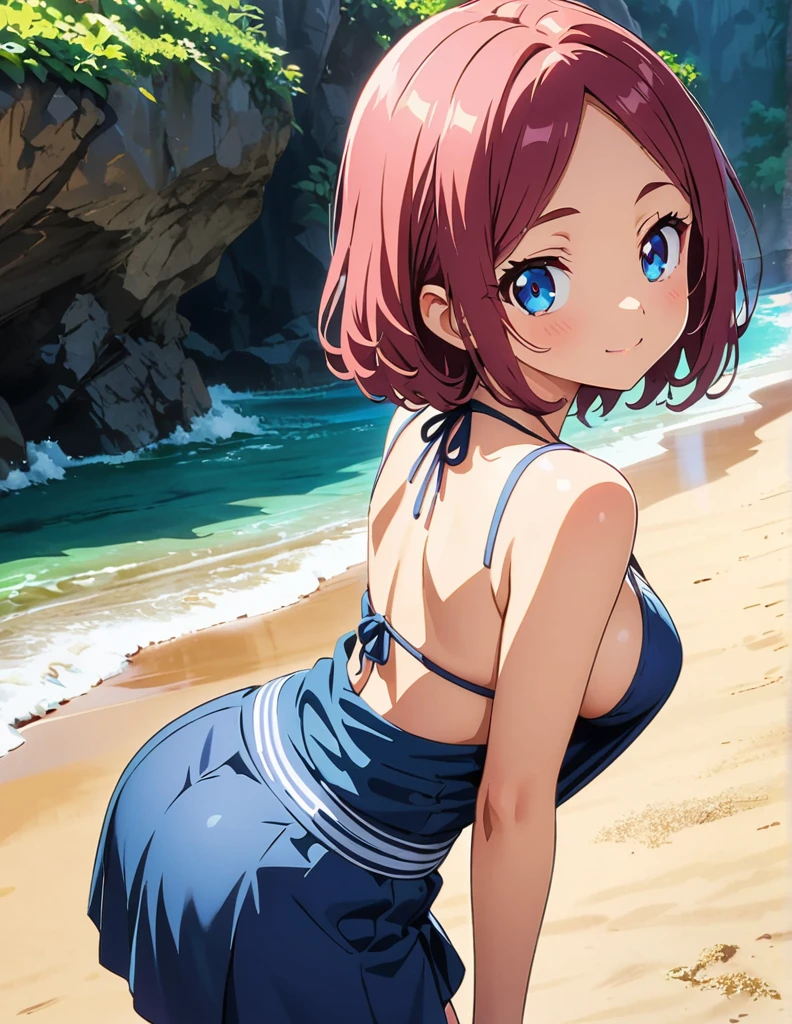 kairi, kingdom hearts, disney, topless, hand bra, deep cleavage, large breasts, lying on a lounger sunbathing, on the beach, peaceful face