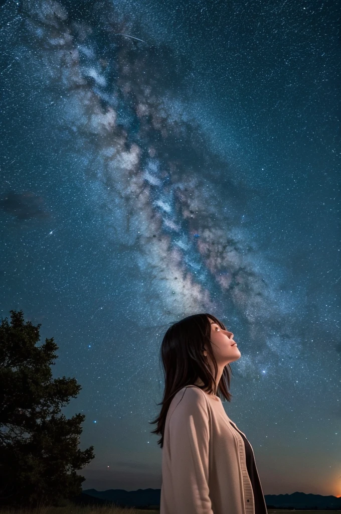 Under the stars、I'm making a bonfire、Silhouette of two people、Sparkling
