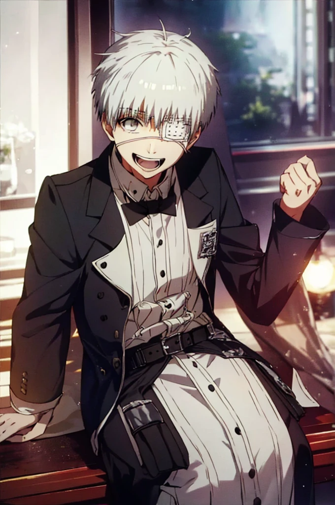 Tokyo Ghoul Kaneki Ken laughing white hair