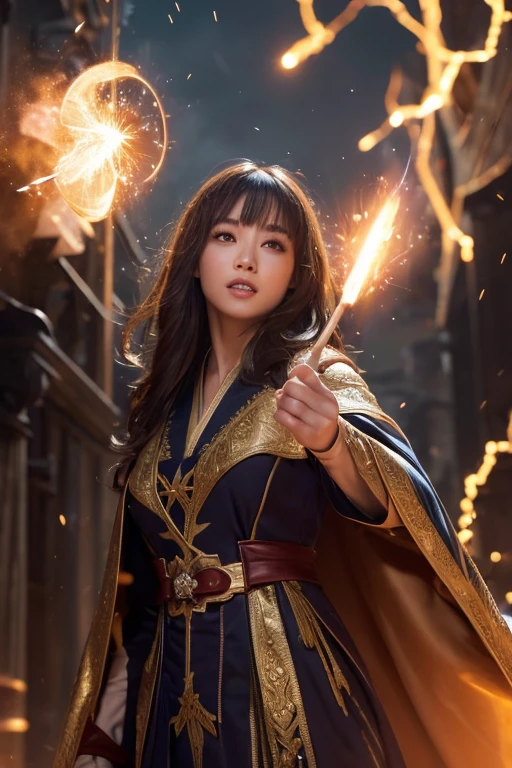(Skin Dentition:1.5), Realistic, Realistic, (masterpiece:1.5), Concept Art, Intricate details, Very detailed, Realistic, Octane Rendering, 8k, Unreal Engine, Dynamic pose, Highest quality, High resolution, (Realistic Face:1.1), (超Realisticな:1.1), ((full_body)), Perfect Eyes,(Glowing Skin:1.2), (((Hairstyle))), (((Perfect hands))), (Very detailed背景), ((Dynamic Background)), ((lightning)), (light), ((One girl)), Wearing a cape, (((Flowing Cape))), ((Detailed eyes, High quality eyes, High quality face)), (Very complicated robe, magical robes), short hair, casting lightning, electricity, Swirling Fire, Radiation Force, spark, cigarette, magic, ((dramatic)), amazing, battlefield, Depth of written boundary, Bokeh, 4K, Gothic, human, particle intelligence、Shinmyō、Solitary、Long Hair