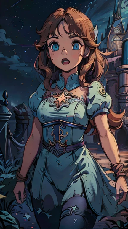 (Dominican: Caribbean:1girl: Wendy Darling,Superhero), (extremely detailed CG unit 8k wallpaper),(master part), (best quality), (ultra detali), (best illustration),(melhor ombre), cowboy shot, (Sharp eyeliner, ombre, detailedeyes:1), Disney Castle background, ,break , (star15escola:1.2), hair ornament,long hair ,light brown hair, Cameltoe,gothichorrorai